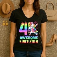 Awesome Since 2018 Unicorn 4th Birthday 4 Years Old Women's V-Neck T-Shirt