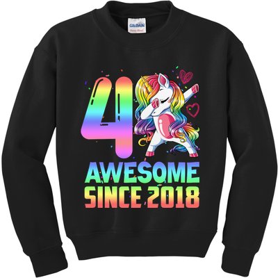 Awesome Since 2018 Unicorn 4th Birthday 4 Years Old Kids Sweatshirt