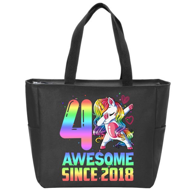Awesome Since 2018 Unicorn 4th Birthday 4 Years Old Zip Tote Bag