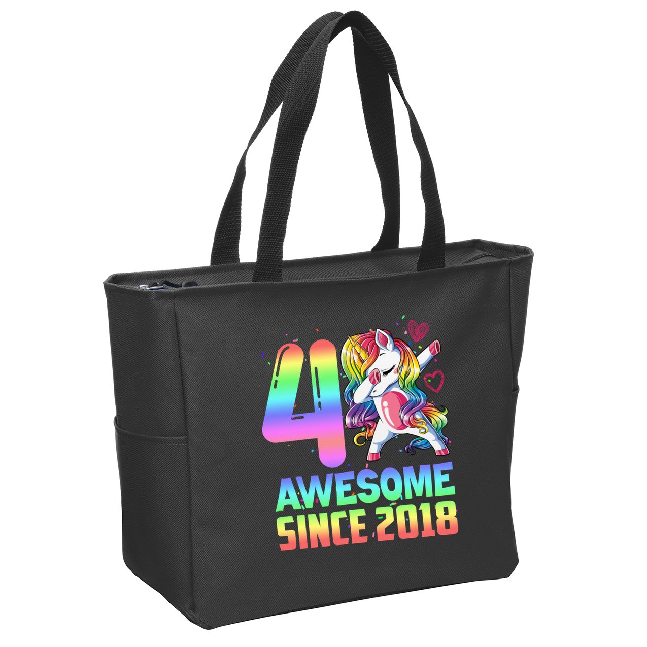 Awesome Since 2018 Unicorn 4th Birthday 4 Years Old Zip Tote Bag