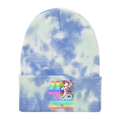 Awesome Since 2018 Unicorn 4th Birthday 4 Years Old Tie Dye 12in Knit Beanie