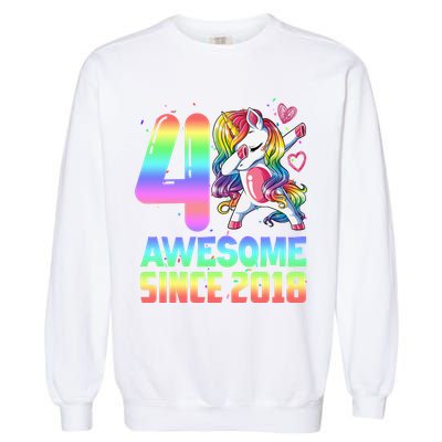 Awesome Since 2018 Unicorn 4th Birthday 4 Years Old Garment-Dyed Sweatshirt