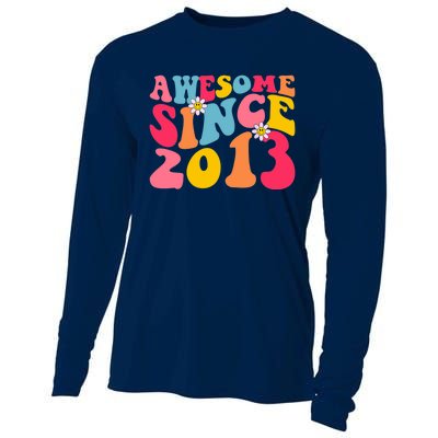 Awesome Since 2013 10 Years Old 10th Birthday Groovy Retro Cooling Performance Long Sleeve Crew