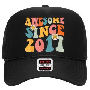 Awesome Since 2011 12 Years Old 12th Birthday Groovy Retro High Crown Mesh Back Trucker Hat