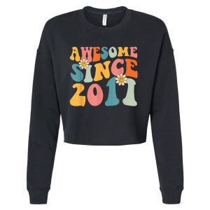 Awesome Since 2011 12 Years Old 12th Birthday Groovy Retro Cropped Pullover Crew