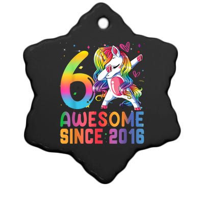 Awesome Since 2016 Dabbing Unicorn Gift For Birthday 6 Year Old Girls Ceramic Star Ornament