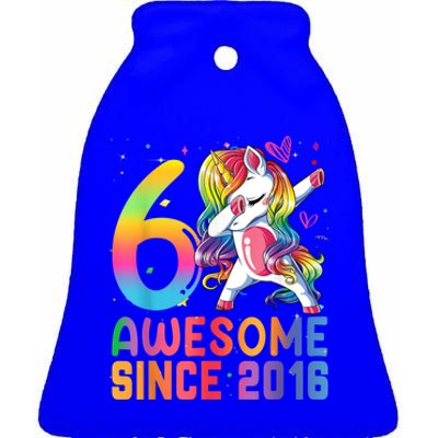 Awesome Since 2016 Dabbing Unicorn Gift For Birthday 6 Year Old Girls Ceramic Bell Ornament