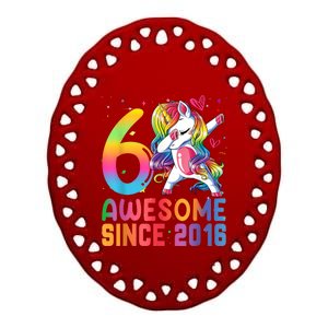 Awesome Since 2016 Dabbing Unicorn Gift For Birthday 6 Year Old Girls Ceramic Oval Ornament