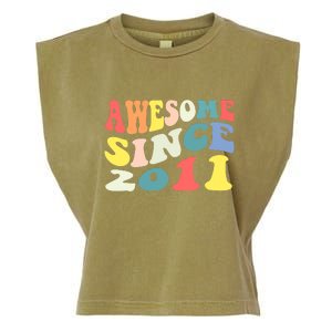 Awesome Since 2011 11 Years Old 11th Birthday Groovy Retro Garment-Dyed Women's Muscle Tee