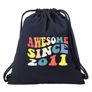 Awesome Since 2011 11 Years Old 11th Birthday Groovy Retro Drawstring Bag