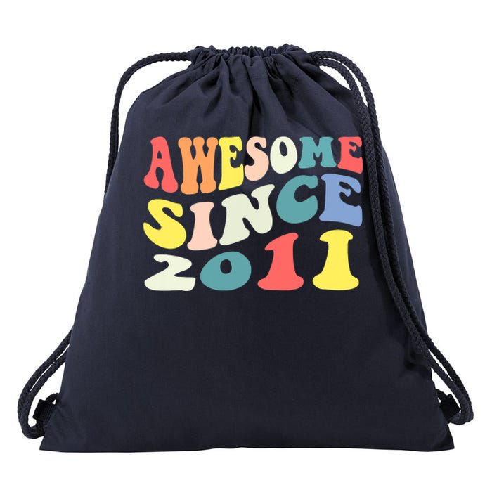 Awesome Since 2011 11 Years Old 11th Birthday Groovy Retro Drawstring Bag