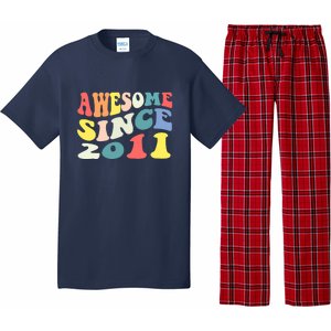 Awesome Since 2011 11 Years Old 11th Birthday Groovy Retro Pajama Set