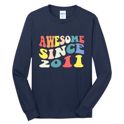 Awesome Since 2011 11 Years Old 11th Birthday Groovy Retro Tall Long Sleeve T-Shirt