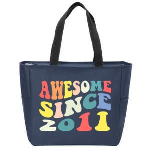 Awesome Since 2011 11 Years Old 11th Birthday Groovy Retro Zip Tote Bag