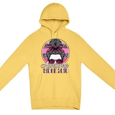 Awesome Since 2010 13 Years Old Messy Bun Leopard Premium Pullover Hoodie