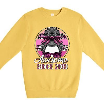 Awesome Since 2010 13 Years Old Messy Bun Leopard Premium Crewneck Sweatshirt