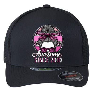 Awesome Since 2010 13 Years Old Messy Bun Leopard Flexfit Unipanel Trucker Cap