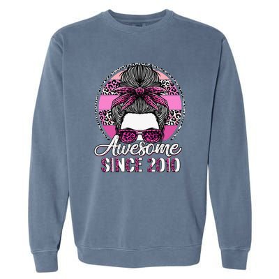 Awesome Since 2010 13 Years Old Messy Bun Leopard Garment-Dyed Sweatshirt