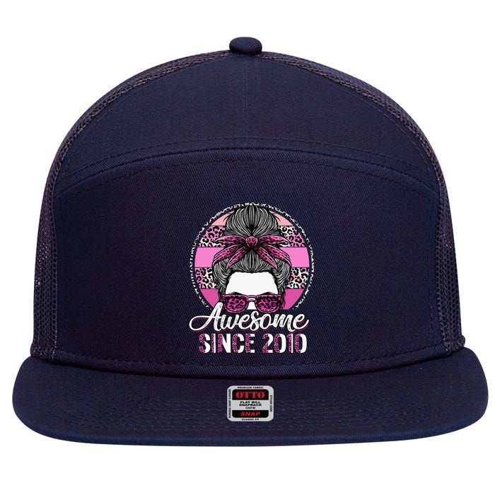 Awesome Since 2010 13 Years Old Messy Bun Leopard 7 Panel Mesh Trucker Snapback Hat