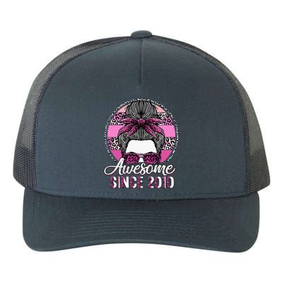 Awesome Since 2010 13 Years Old Messy Bun Leopard Yupoong Adult 5-Panel Trucker Hat