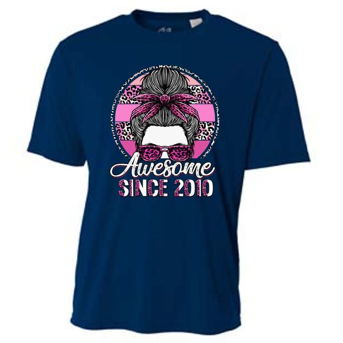 Awesome Since 2010 13 Years Old Messy Bun Leopard Cooling Performance Crew T-Shirt