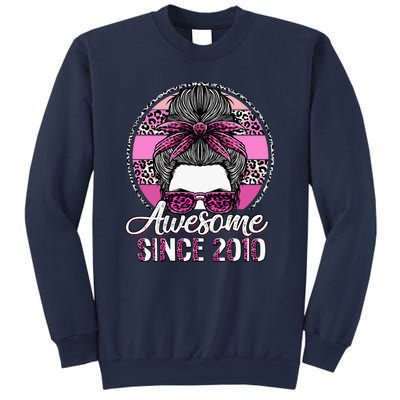 Awesome Since 2010 13 Years Old Messy Bun Leopard Sweatshirt