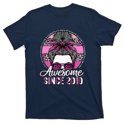 Awesome Since 2010 13 Years Old Messy Bun Leopard T-Shirt