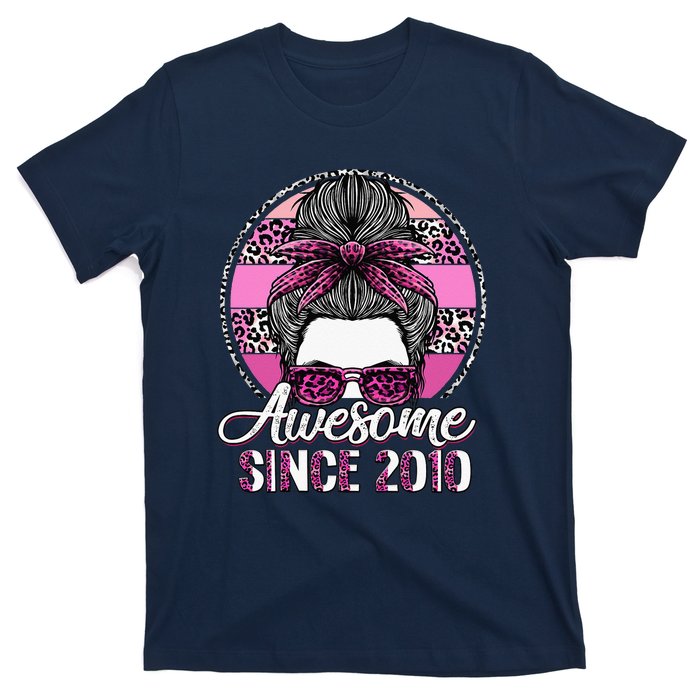 Awesome Since 2010 13 Years Old Messy Bun Leopard T-Shirt