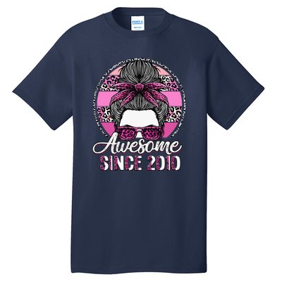 Awesome Since 2010 13 Years Old Messy Bun Leopard Tall T-Shirt