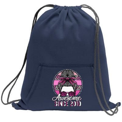 Awesome Since 2010 13 Years Old Messy Bun Leopard Sweatshirt Cinch Pack Bag