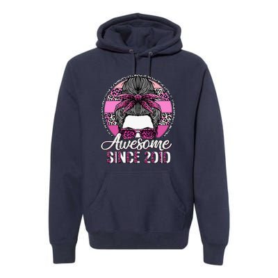 Awesome Since 2010 13 Years Old Messy Bun Leopard Premium Hoodie