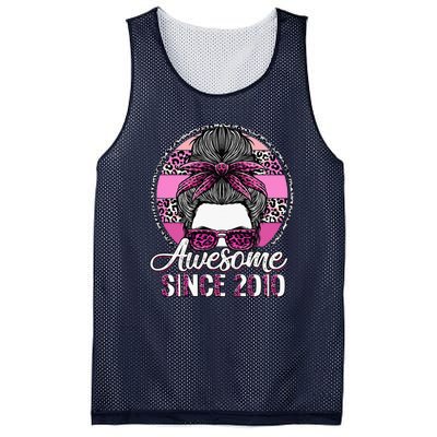 Awesome Since 2010 13 Years Old Messy Bun Leopard Mesh Reversible Basketball Jersey Tank