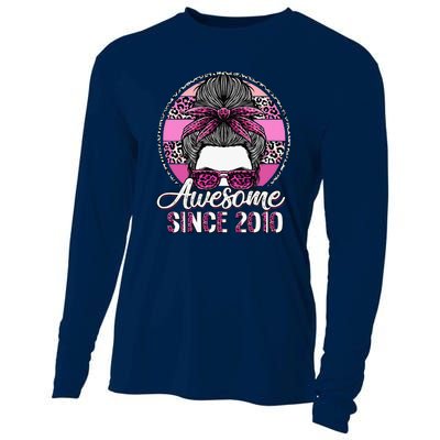 Awesome Since 2010 13 Years Old Messy Bun Leopard Cooling Performance Long Sleeve Crew