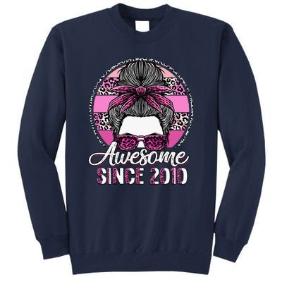 Awesome Since 2010 13 Years Old Messy Bun Leopard Tall Sweatshirt