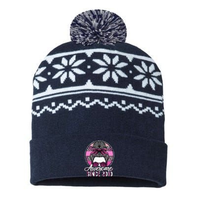 Awesome Since 2010 13 Years Old Messy Bun Leopard USA-Made Snowflake Beanie