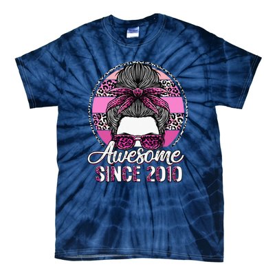 Awesome Since 2010 13 Years Old Messy Bun Leopard Tie-Dye T-Shirt