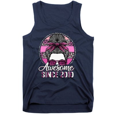 Awesome Since 2010 13 Years Old Messy Bun Leopard Tank Top