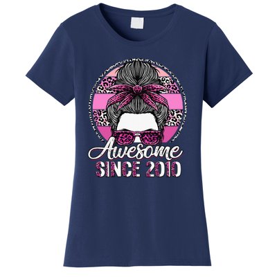 Awesome Since 2010 13 Years Old Messy Bun Leopard Women's T-Shirt