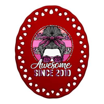 Awesome Since 2010 13 Years Old Messy Bun Leopard Ceramic Oval Ornament