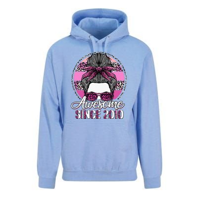 Awesome Since 2010 13 Years Old Messy Bun Leopard Unisex Surf Hoodie