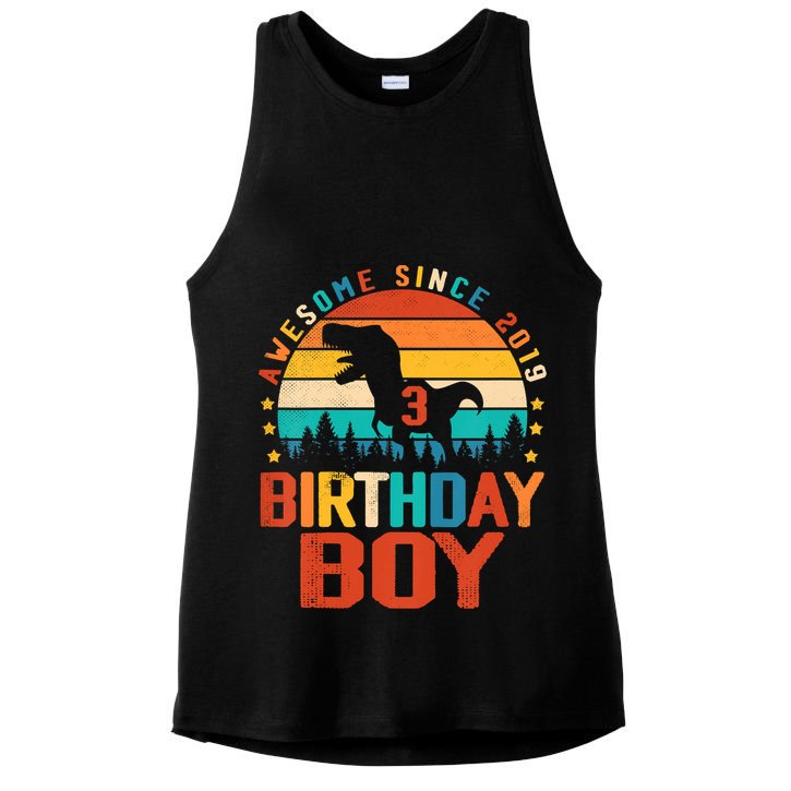 Awesome Since 2019 Funny Dinosaur 3 Year Old Boy Girl Ladies PosiCharge Tri-Blend Wicking Tank