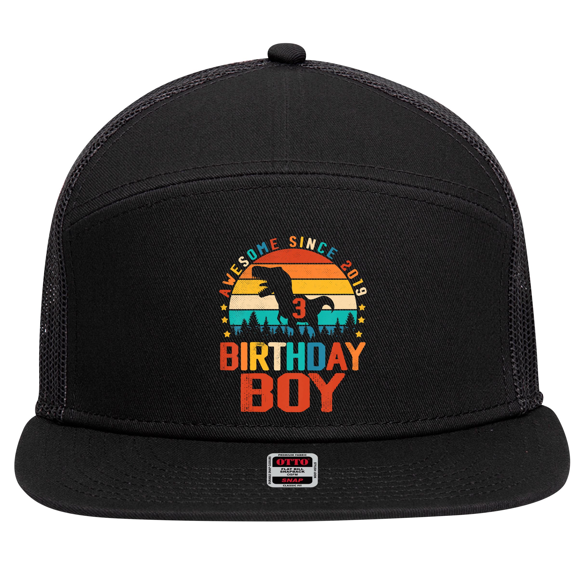 Awesome Since 2019 Funny Dinosaur 3 Year Old Boy Girl 7 Panel Mesh Trucker Snapback Hat