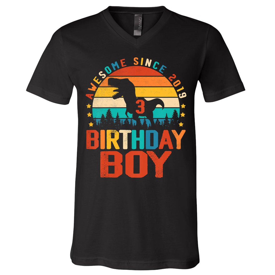 Awesome Since 2019 Funny Dinosaur 3 Year Old Boy Girl V-Neck T-Shirt