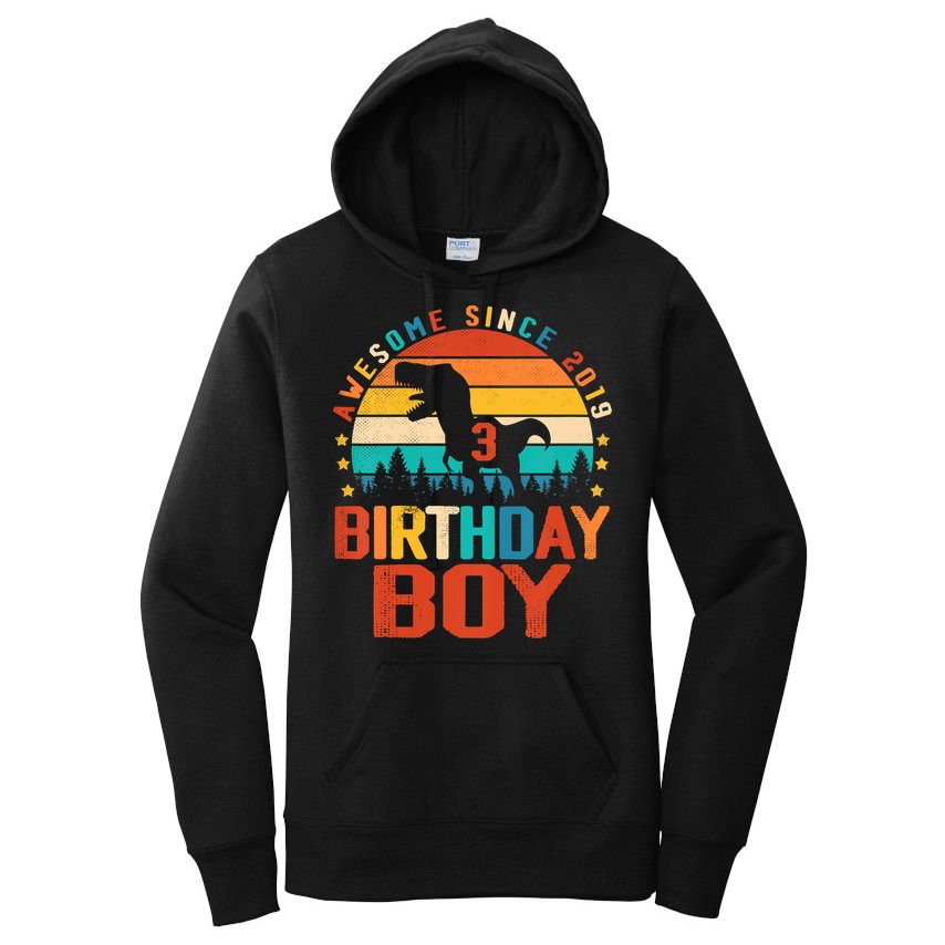Awesome Since 2019 Funny Dinosaur 3 Year Old Boy Girl Women's Pullover Hoodie