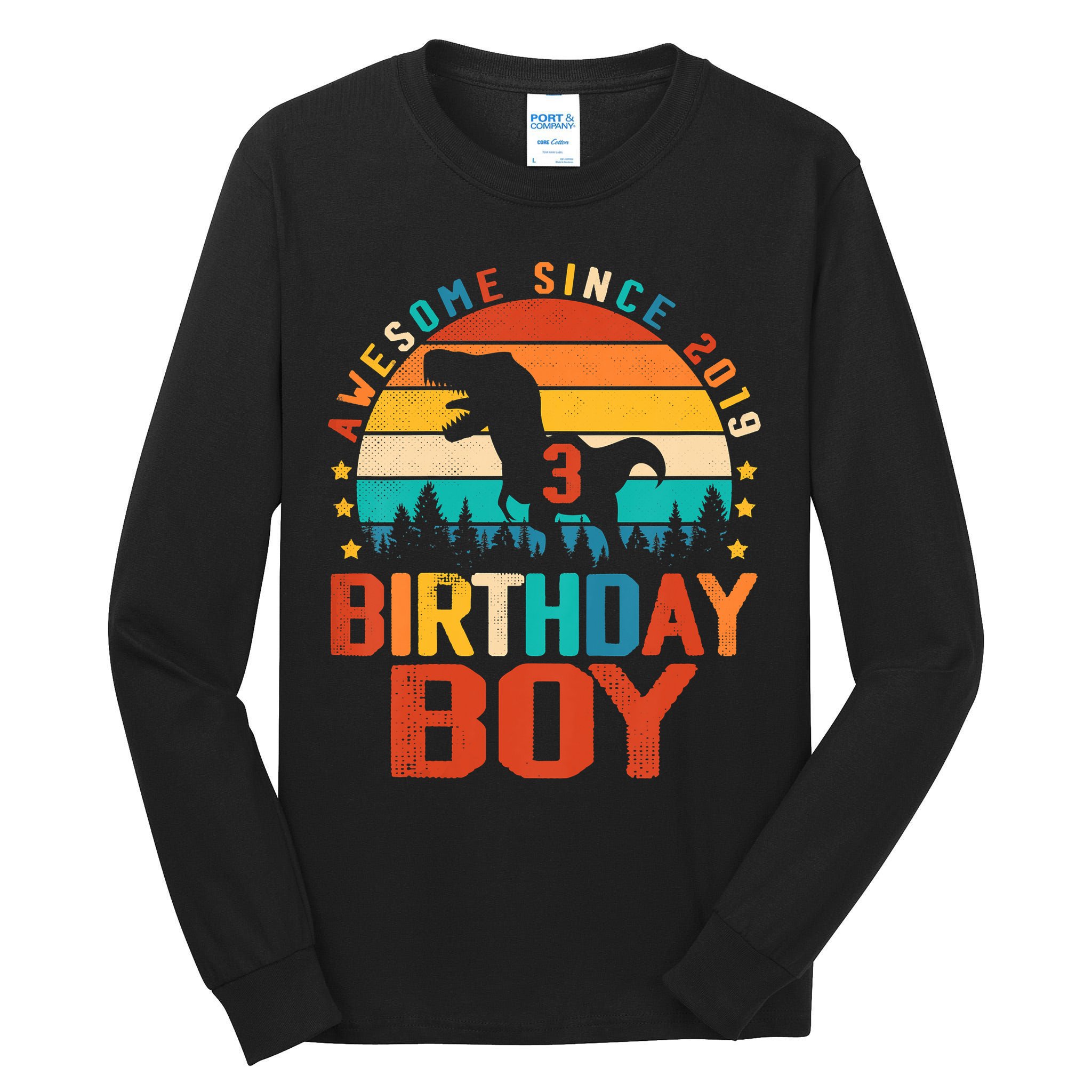 Awesome Since 2019 Funny Dinosaur 3 Year Old Boy Girl Tall Long Sleeve T-Shirt
