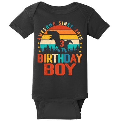 Awesome Since 2019 Funny Dinosaur 3 Year Old Boy Girl Baby Bodysuit