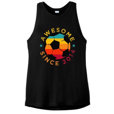 Awesome Since 2014 Soccer Birthday Party Bday Team Ladies PosiCharge Tri-Blend Wicking Tank