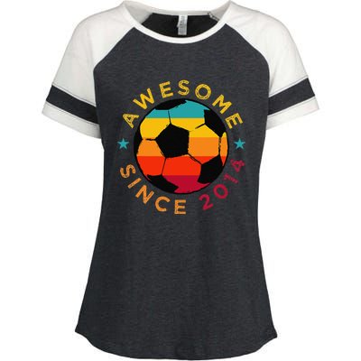 Awesome Since 2014 Soccer Birthday Party Bday Team Enza Ladies Jersey Colorblock Tee