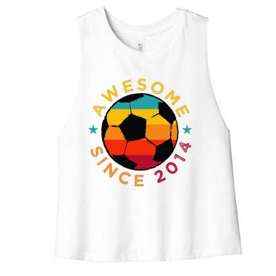 Awesome Since 2014 Soccer Birthday Party Bday Team Women's Racerback Cropped Tank