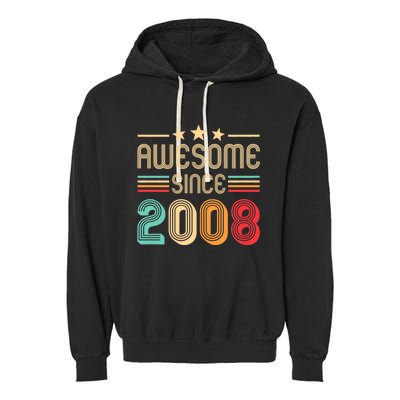 Awesome Since 2008 Birthday Retro Garment-Dyed Fleece Hoodie